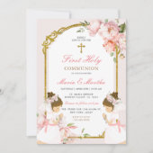 Invitation Fille DOUCE Priant Première Sainte Communion Rose  (Devant)