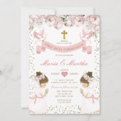 Invitation Fille DOUCE Priant Première Sainte Communion Rose  (Devant)