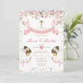 Invitation Fille DOUCE Priant Première Sainte Communion Rose  (Debout devant)
