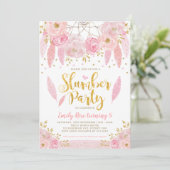 Invitation Fille Dreamcatcher Pink Gold Floral Stwood Party (Debout devant)