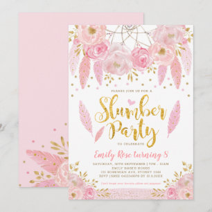Invitation Fille Dreamcatcher Pink Gold Floral Stwood Party