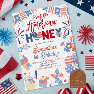 Invitation Fille du 4 juillet Fête d'anniversaire American hO