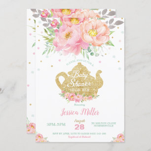 Invitation Fille du Baby shower à la menthe rose Floral