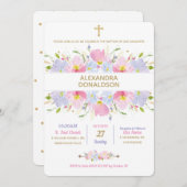 Invitation Fille du baptême floral (Devant / Derrière)