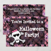 Invitation Fille du crâne rose Halloween Party (Devant / Derrière)