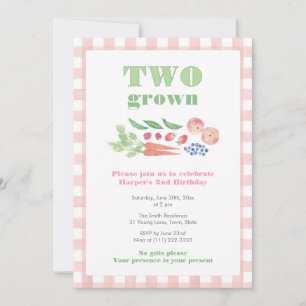 Invitation Fille du marché fermier rose et vert 2e anniversai
