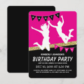 Invitation Fille du parc de trampoline Rose Fête d'anniversai (Devant / Derrière)