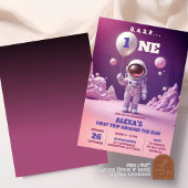 Invitation Fille du premier anniversaire astronaute rose espa