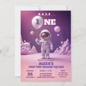 Invitation Fille du premier anniversaire astronaute rose espa (Devant)