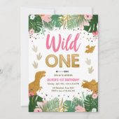Invitation Fille d'une Dino sauvage Dinosaure rose Anniversai (Devant)