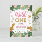 Invitation Fille d'une Dino sauvage Dinosaure rose Anniversai (Debout devant)