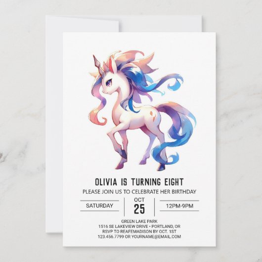 Invitation Fille Editable Horse Anniversaire (Devant)