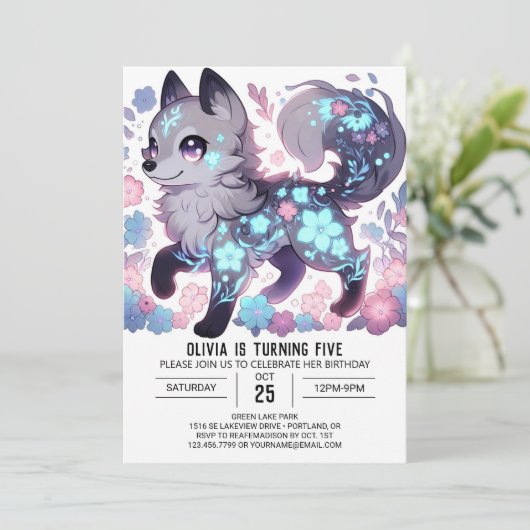 Invitation Fille Editable Wolf Digital Anniversaire (Debout devant)