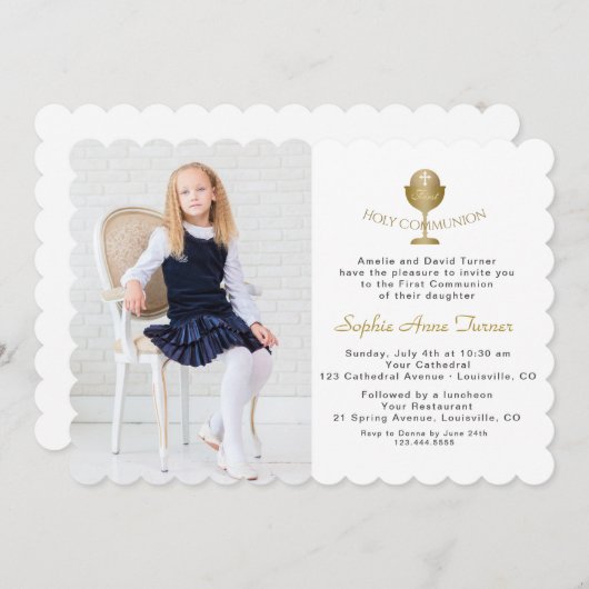 Invitation Fille élégante de la photo Coupe d'or Sainte Commu (Devant / Derrière)