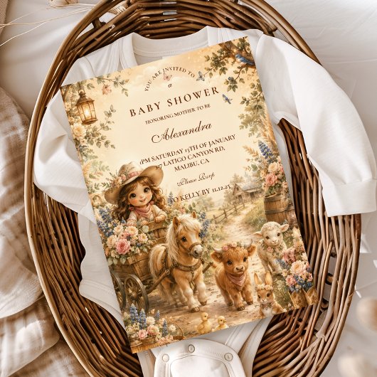 Invitation Fille Élégante Shower Bébé Western Boho