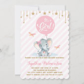Invitation Fille Eléphant Baby shower rose Gold Star Invitati (Devant)