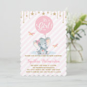 Invitation Fille Eléphant Baby shower rose Gold Star Invitati (Debout devant)