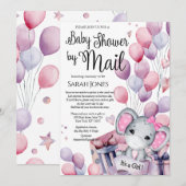 Invitation Fille Eléphant Ballons rose Baby shower par courri (Devant / Derrière)
