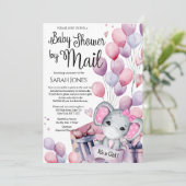 Invitation Fille Eléphant Ballons rose Baby shower par courri (Debout devant)