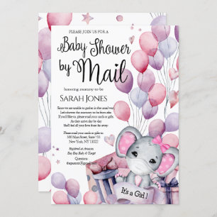 Invitation Fille Eléphant Ballons rose Baby shower par courri