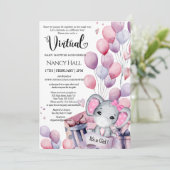 Invitation Fille Eléphant Ballons rose Baby shower virtuel (Debout devant)