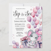 Invitation Fille Eléphant Ballons rose Bébé Sip et voir (Devant)