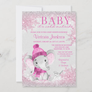 Invitation Fille Éléphant Bébé il fait froid dehors Baby Show
