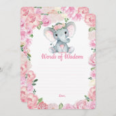 Invitation Fille éléphant Douche Paroles de sagesse (Devant / Derrière)