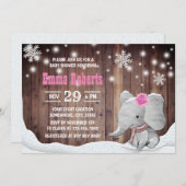 Invitation Fille Eléphant Flèches de neige Baby shower d'hive (Devant / Derrière)