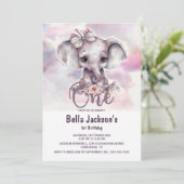 Invitation Fille Eléphant Rose 1er anniversaire (Debout devant)