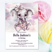 Invitation Fille Eléphant Rose 1er anniversaire