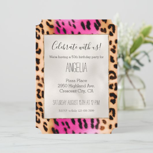 Invitation Fille Empreinte de léopard de crème rose (Debout devant)