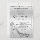 Invitation Fille en argent Stiletto Quinceañera fête d'annive (Devant)