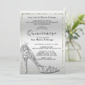 Invitation Fille en argent Stiletto Quinceañera fête d'annive (Debout devant)