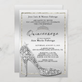Invitation Fille en argent Stiletto Quinceañera fête d'annive (Devant / Derrière)