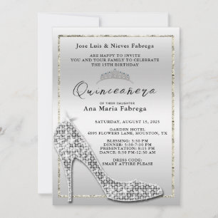 Invitation Fille en argent Stiletto Quinceañera fête d'annive