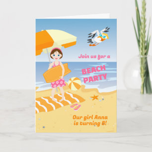 Invitation Fille en bodyboard fête d'anniversaire amusante à