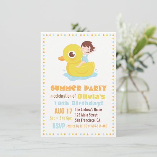 Invitation Fille en caoutchouc Poule de canard flottant Anniv (Debout devant)
