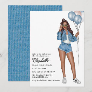 Invitation Fille en jean stylée avec ballons Fête de fin d'ét