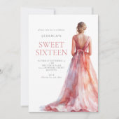 Invitation Fille en Robe Rose Sweet 16 Anniversaire Fête (Devant)
