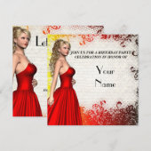 Invitation Fille en robe rouge fête d'anniversaire (Devant / Derrière)