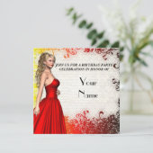 Invitation Fille en robe rouge fête d'anniversaire (Debout devant)