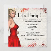 Invitation Fille en robe rouge fête d'anniversaire (Dos)