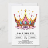 Invitation Fille enchantée princesse couronne Anniversaire (Devant)