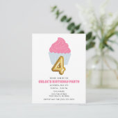 Invitation Fille enfant Cupcake 4e fête d'anniversaire (Debout devant)