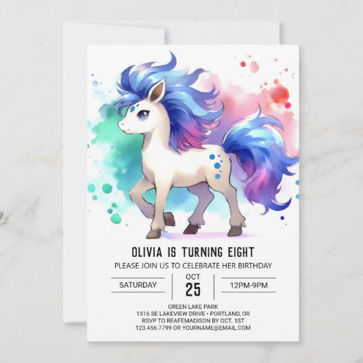 Invitation Fille Enfants Cheval Anniversaire (Devant)