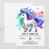 Invitation Fille Enfants Cheval Anniversaire (Devant / Derrière)