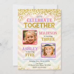 Invitation Fille Ensemble Fratrie Fête d'anniversaire Photo