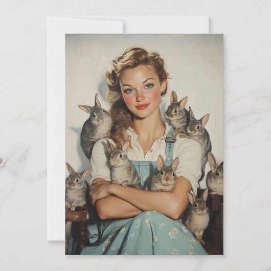 Invitation Fille entourée de lapins (Devant)