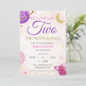 Invitation Fille Espace Extérieur 2e Rose Deux La Lune Annive (Debout devant)